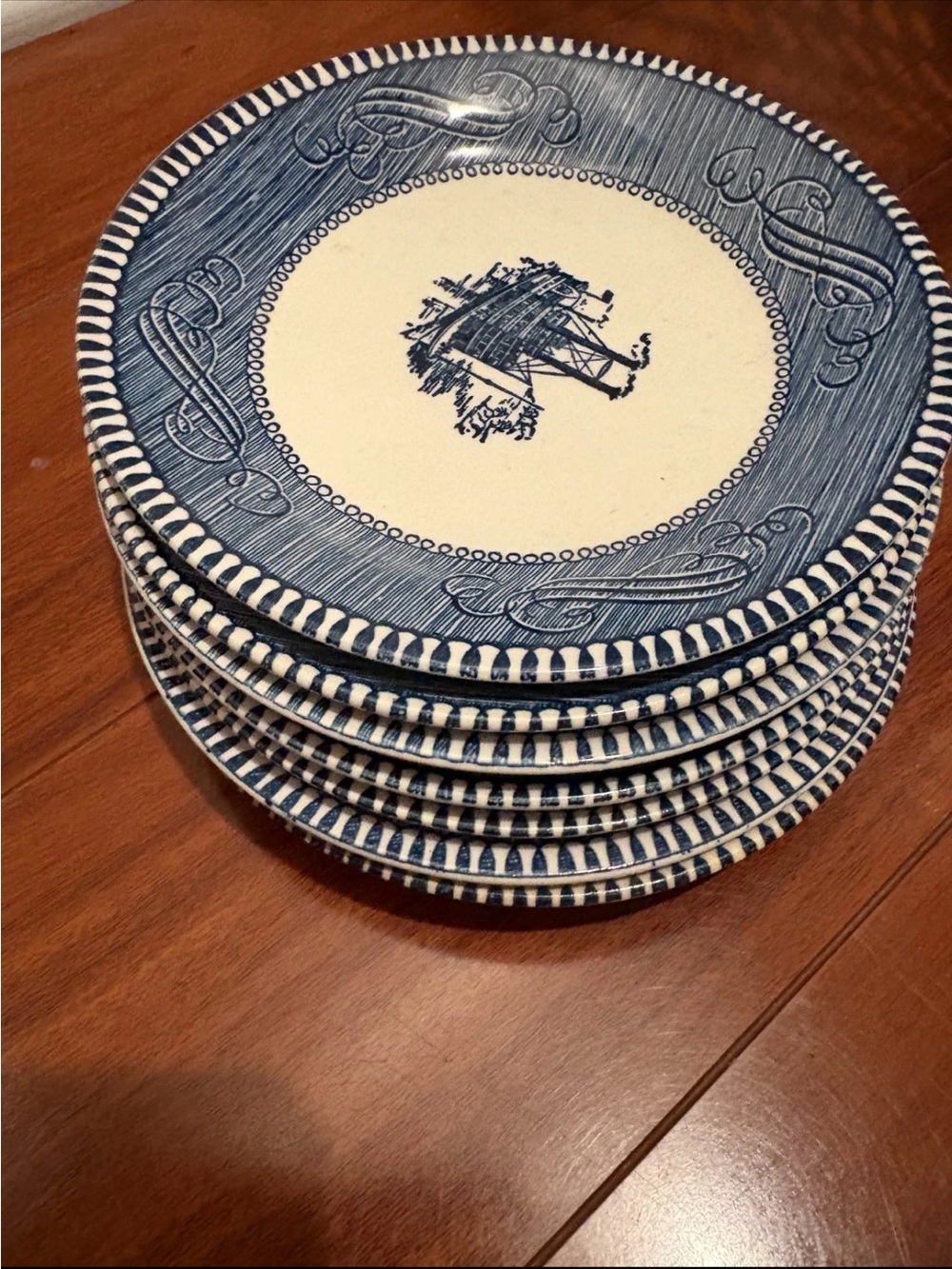 Blue and White Decorative Bread Plates - Set of 9